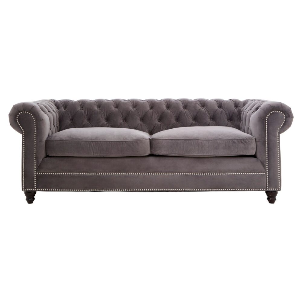 Stella Stud Detail Grey Velvet Sofa