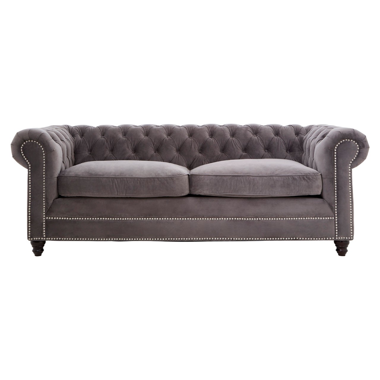 Grey velvet sofa with studs Clearance