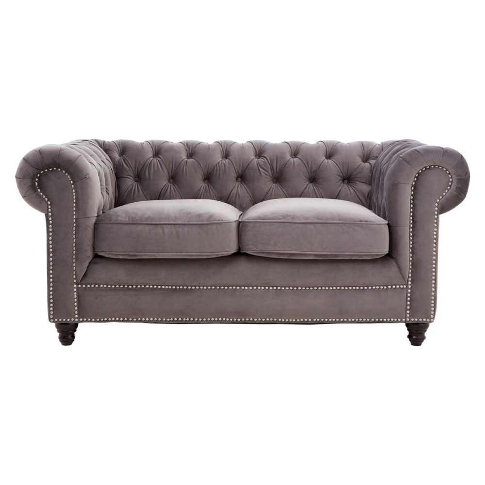 Stella Stud Detail Grey 2 Seater Sofa