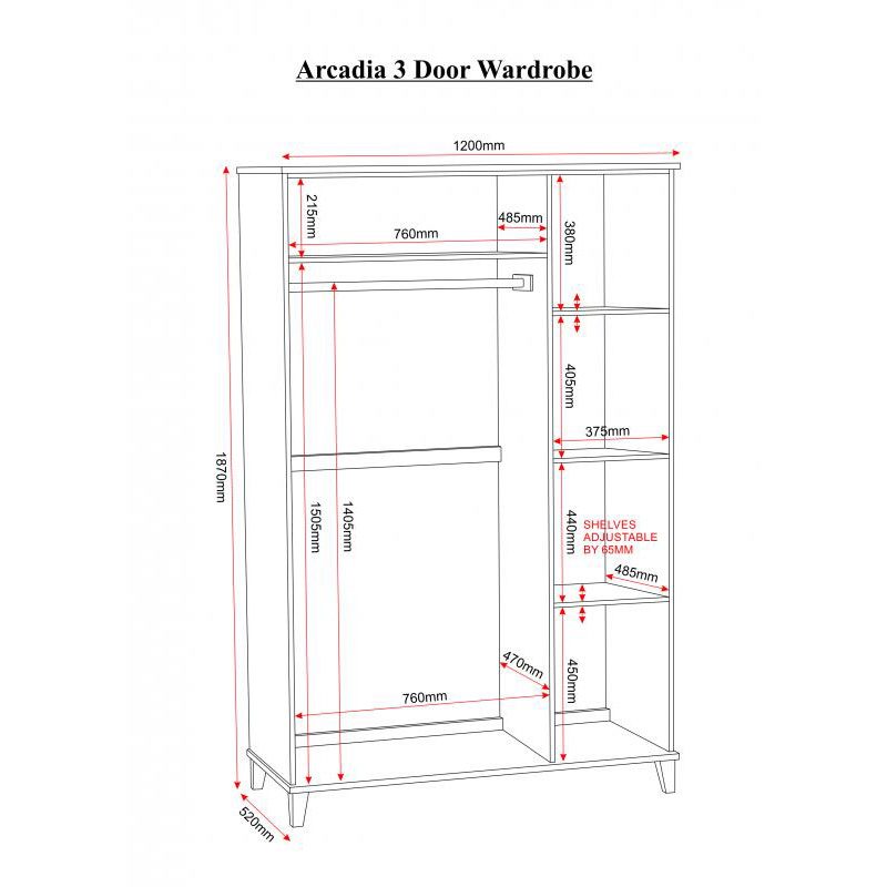 Arcadia White 3 Door Wardrobe Bedroom Furniture FADS