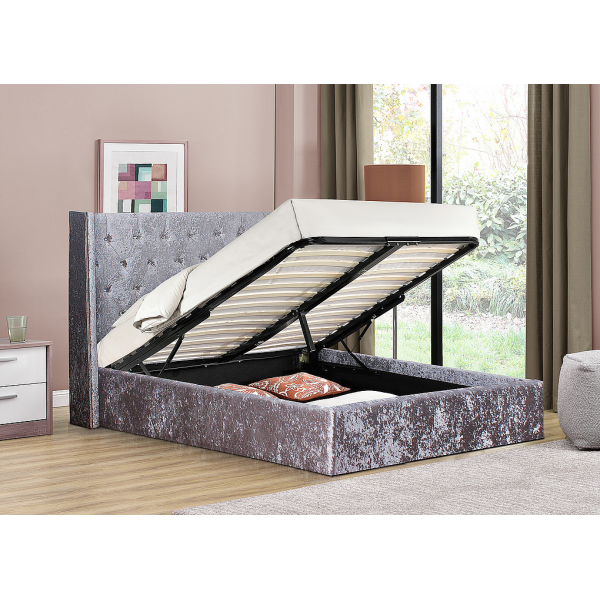 LED Bed Silver Crushed Velvet Ottoman Beds FADS