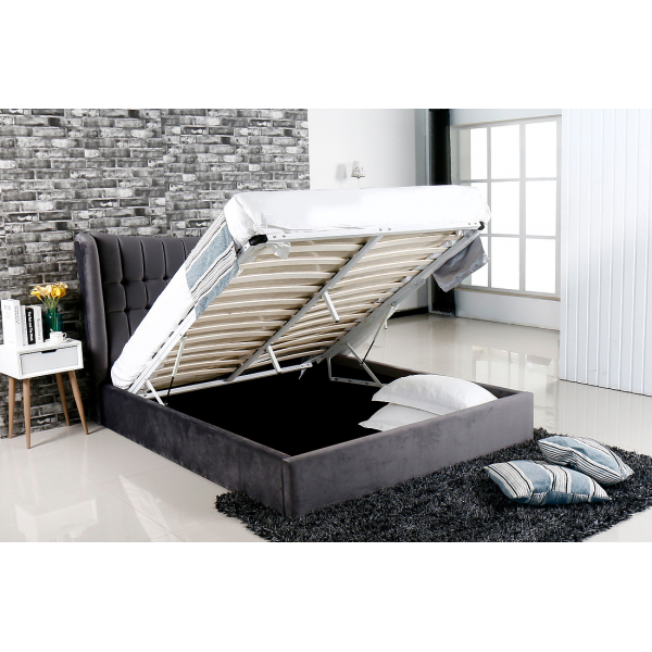 Emperor Grey Suede Bed Ottoman Storage Bed FADS