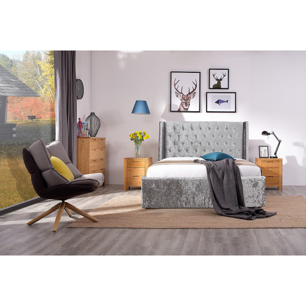 LED Bed Silver Crushed Velvet Ottoman Beds FADS