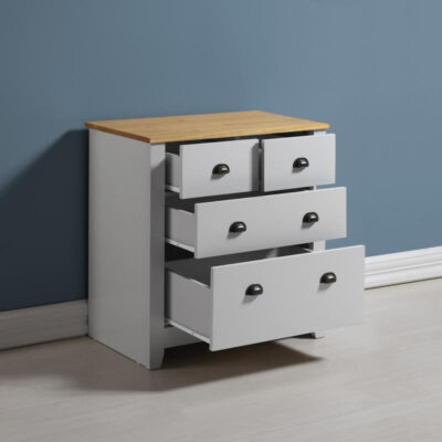 grey painted 4 drawer chest open