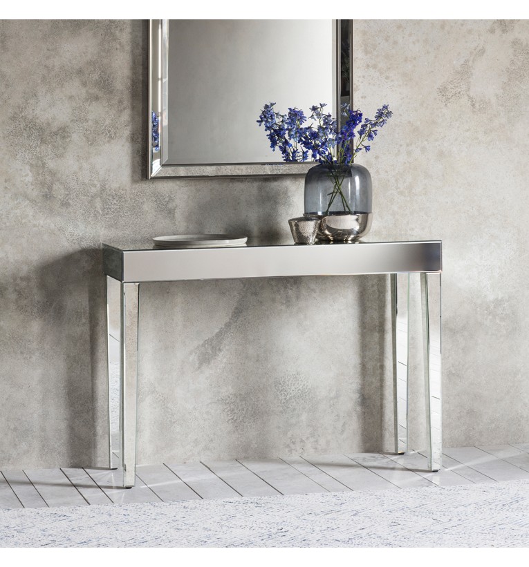 Florence Mirrored Console Table, Dark Wood And Mirrored Console Table