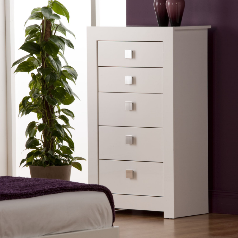 Buy Bari White High Gloss Tall Chest Bedroom Furniture FADS