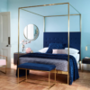 Federico Midnight Blue Velvet Canopy Bed 1