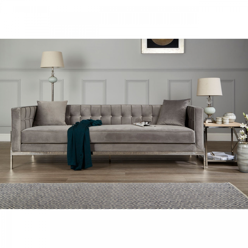 Rena Grey Velvet 3 Seater Sofa 4