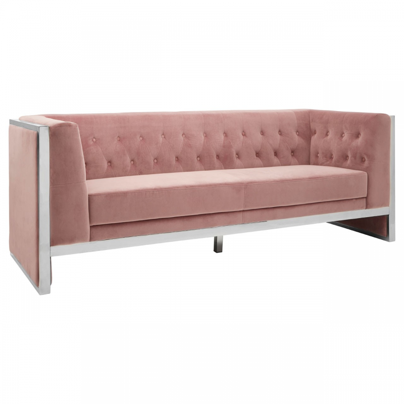 ogue Pink Velvet 3 Seater Sofa 1