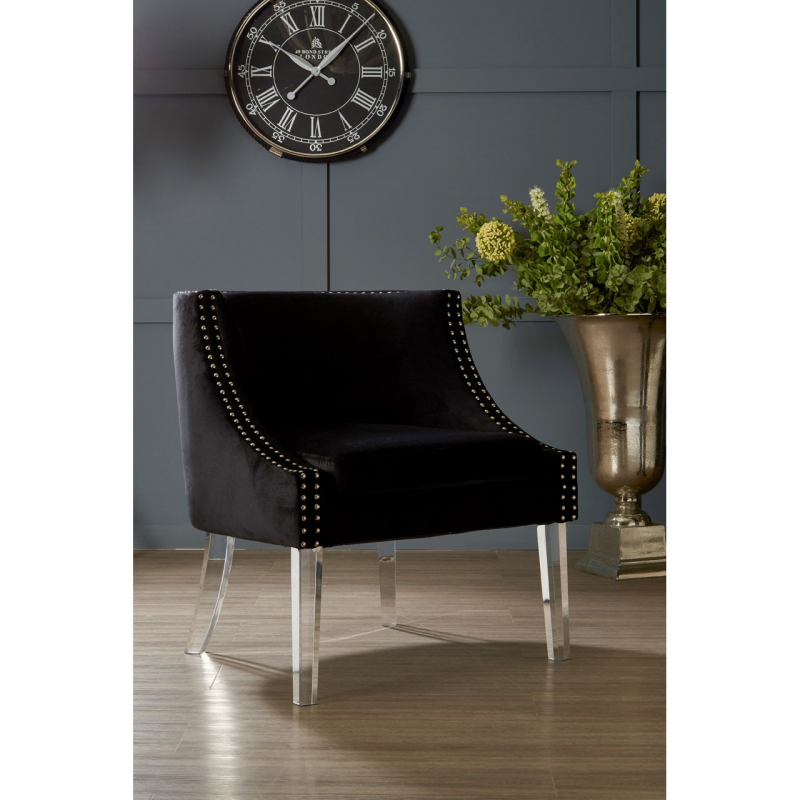 Clarence Studded Black Accent Chair, Black Living Room Chair