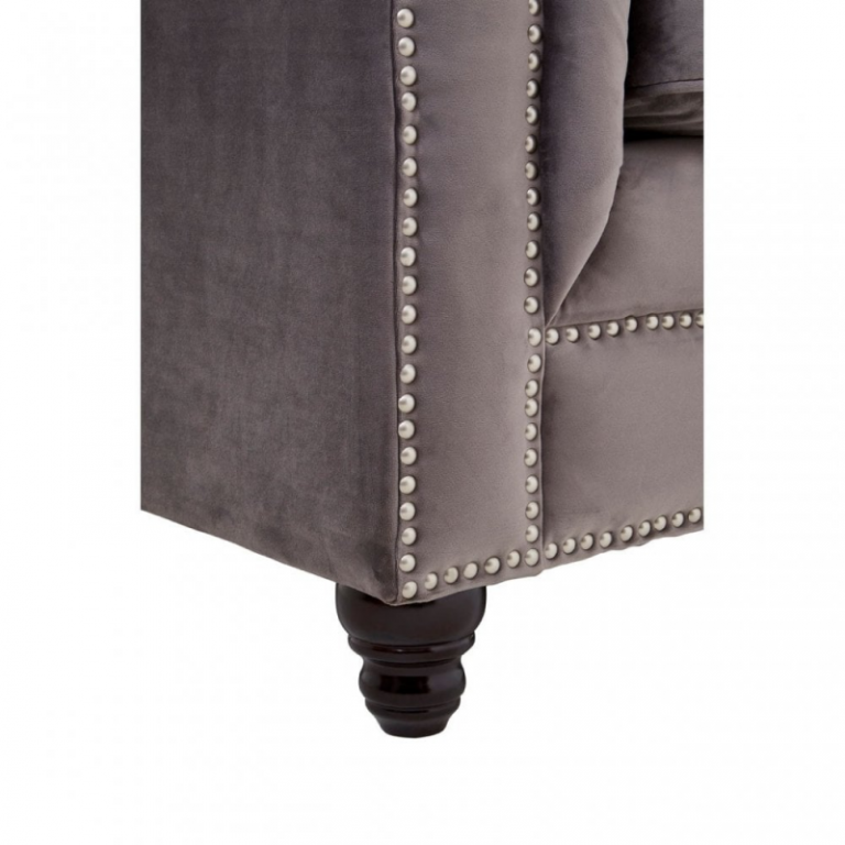 Stella Stud Detail Grey Velvet Sofa | Living Furniture | FADS