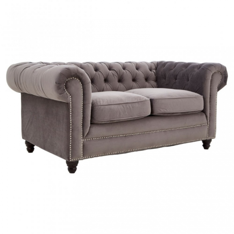 Stella Stud Detail Grey Velvet Sofa | Living Furniture | FADS