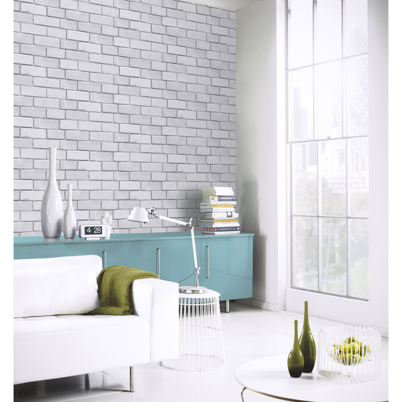 Arthouse Diamond Silver Brick Wallpaper