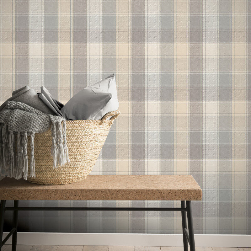 Country Grey Check Wallpaper