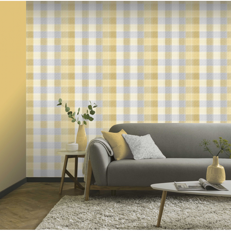 Country Yellow Check Wallpaper