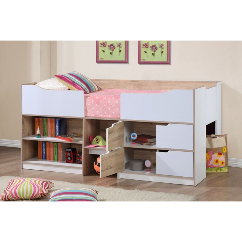 Paddington White & Light Oak Cabin Bed Kids Bedroom FADS