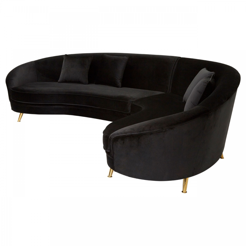 Ruby Curved Velvet Black Sofa 1