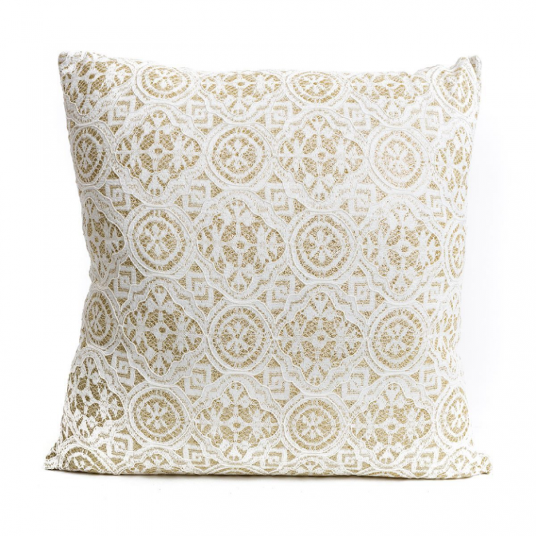 White Lace & Gold Cushion Accessories Cushions FADS
