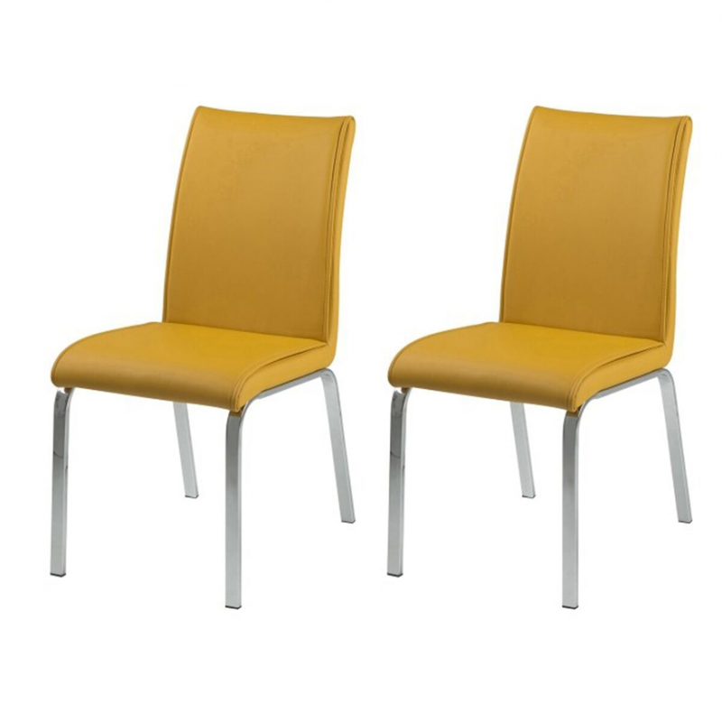 Leonora Dining Chairs Yellow Faux, Yellow Faux Leather Dining Chairs