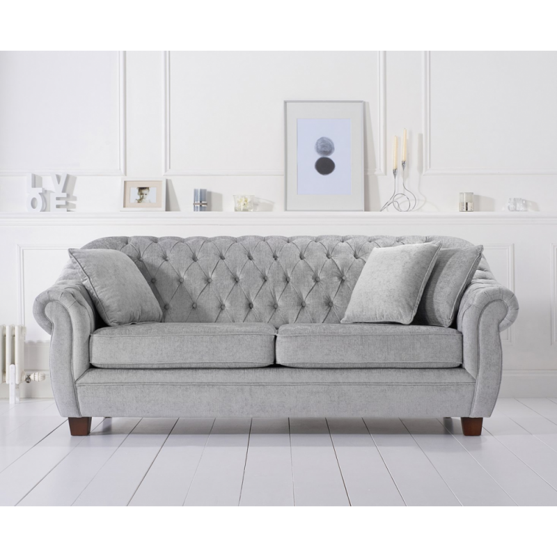 Liv Chesterfield Grey Plush 3 Seater Sofa