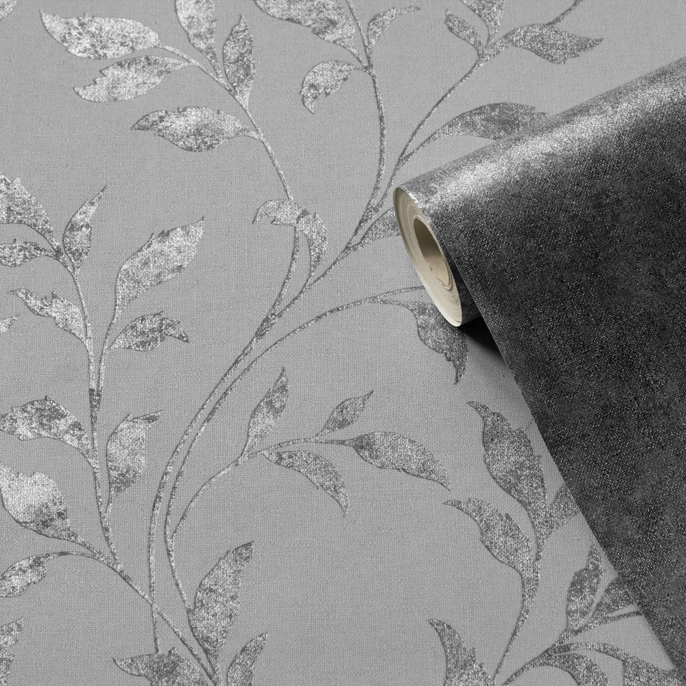 Cara Trail Metallic Silver Wallpaper