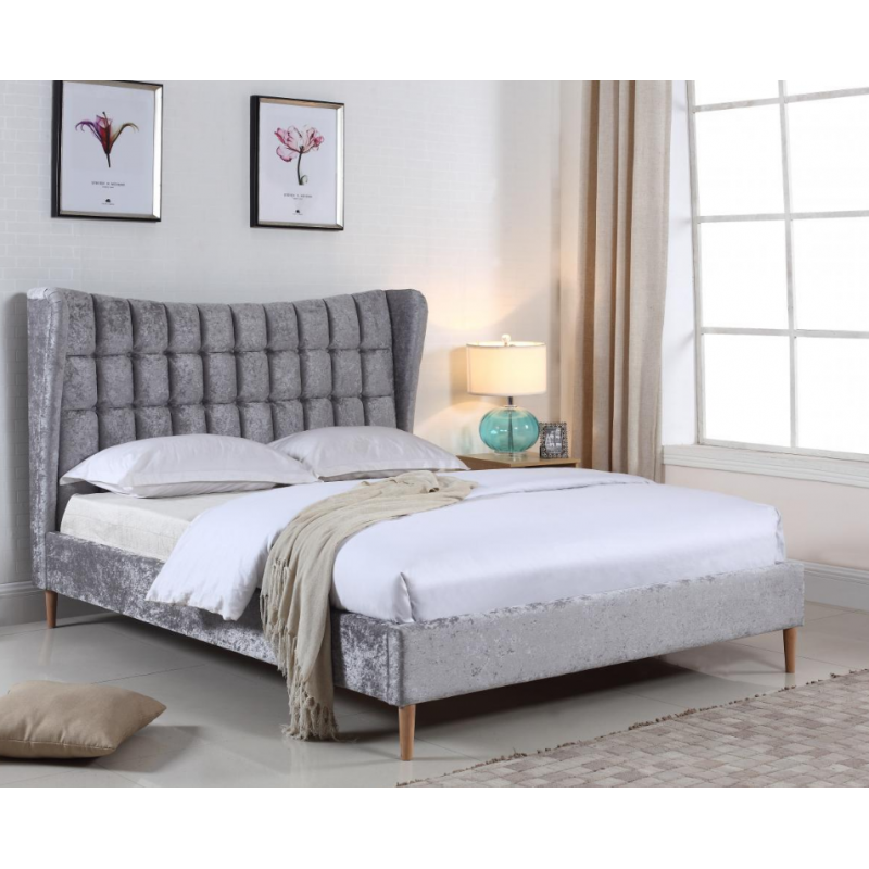 Mahala Crushed Velvet Double Bed - Silver