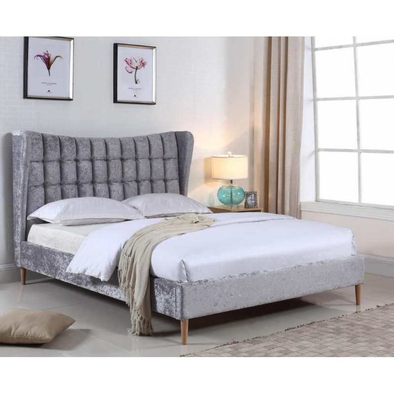 Mahala Crushed Velvet Double Bed Silver FADS