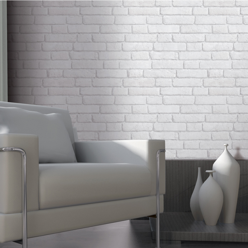 Muriva Bluff White Brick Wallpaper Industrial Style FADS