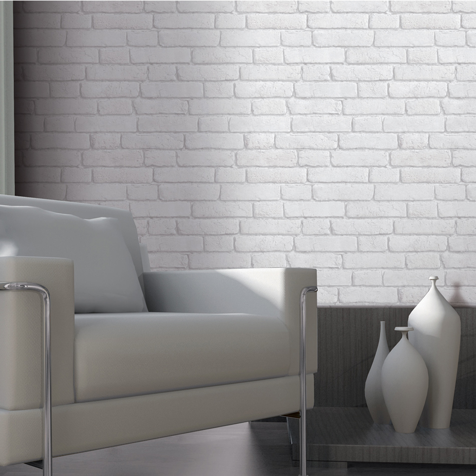 Muriva Bluff White Brick Wallpaper