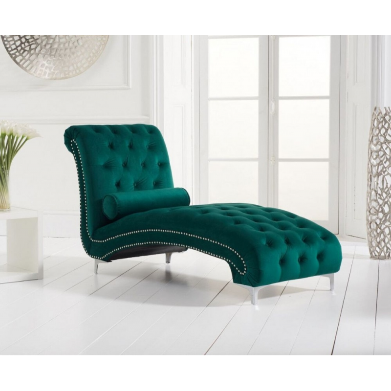 New England Velvet Chaise Lounge - Various Colours Available (Colour: Green)