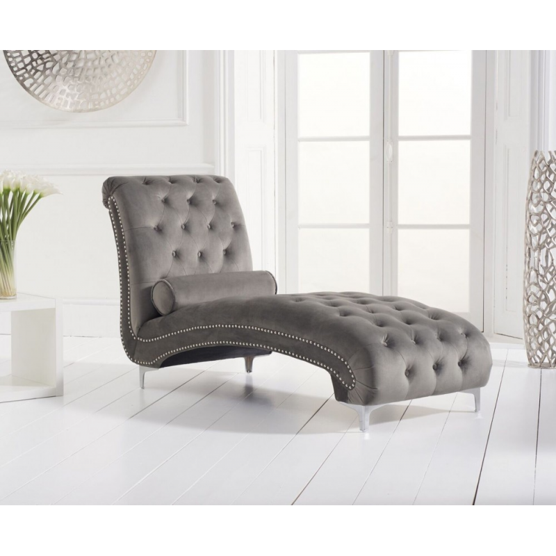 New England Velvet Chaise Lounge - Various Colours Available (Colour: Grey)