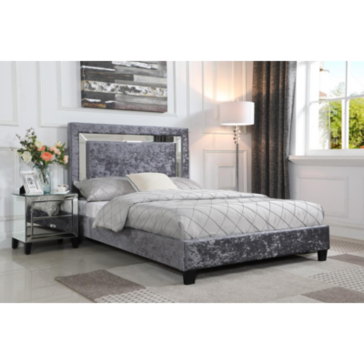 Augustina Crushed Velvet King Size Bed Silver with Mirror