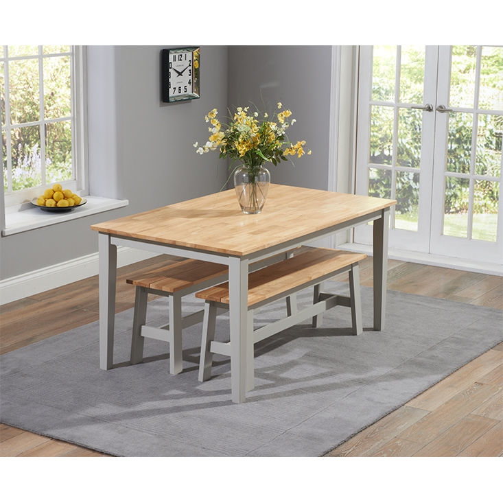 Chichester 150cm Oak & Grey Dining Table with 2 Large Benches