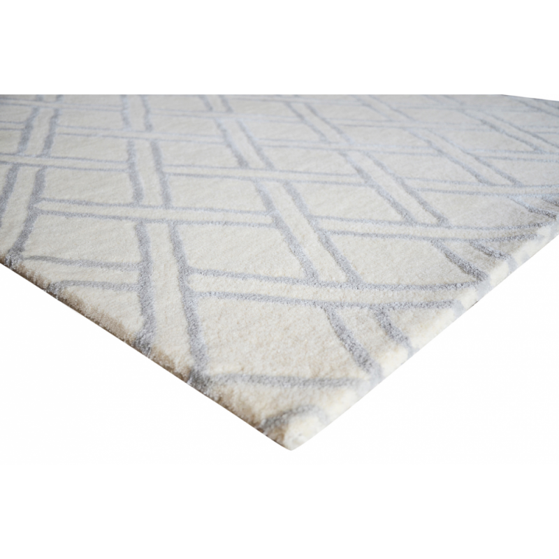 Diamond HandTufted Wool Rug Green, Ivory and Rose FADS