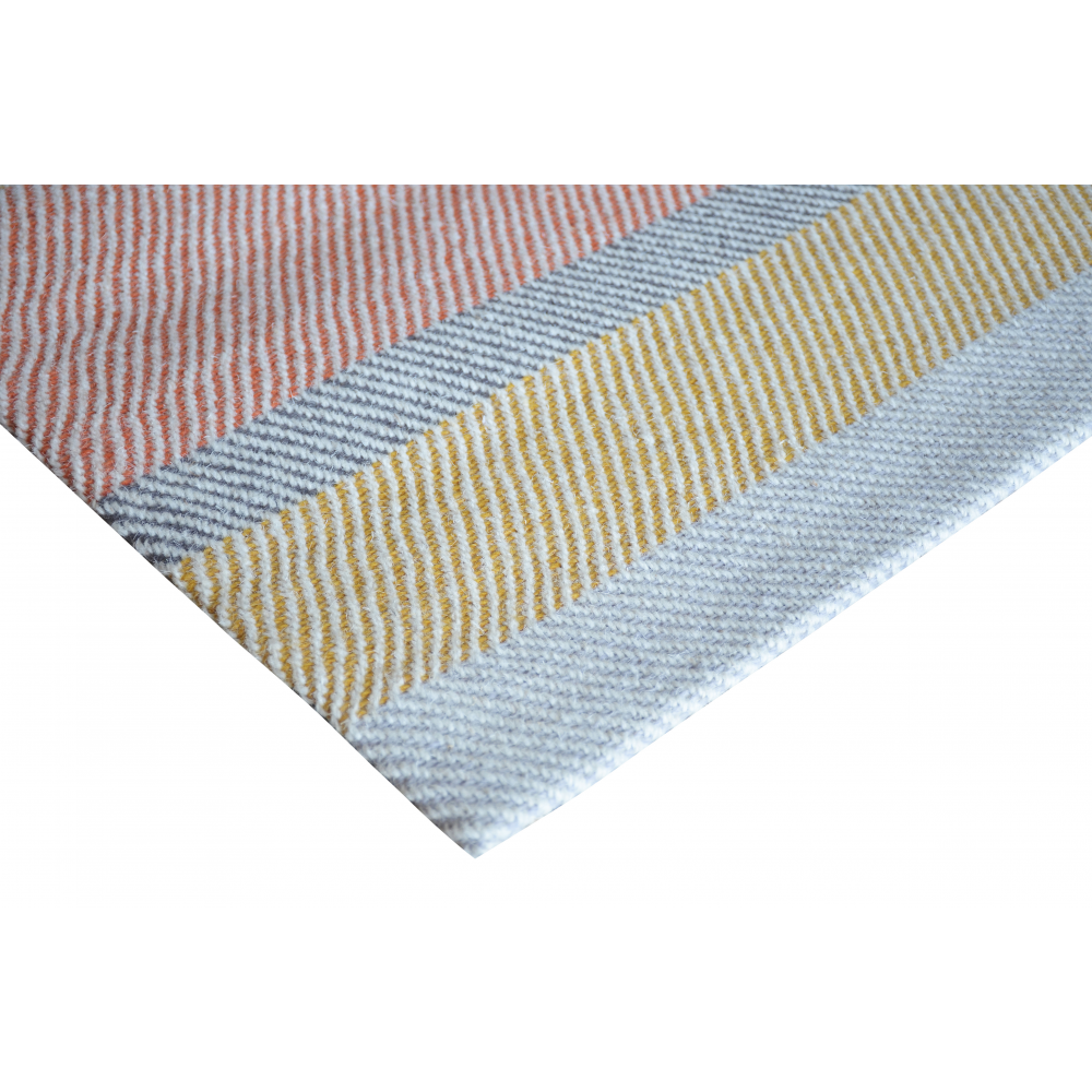 Norwich HandWoven Wool Rug Aqua, Ochre and Red FADS