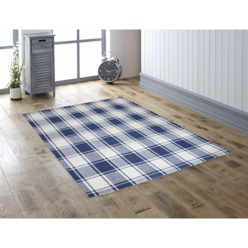 Tartan HandWoven Wool Rug Blue, Grey or Red FADS