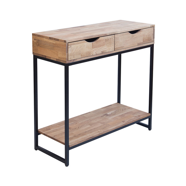 Mirelle Solid Oak Console Table Gold, Modern Console Table With Drawers Solid Wood Metal