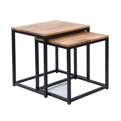 Mirlelle Nest Of Tables Solid Oak Black Metal Frame