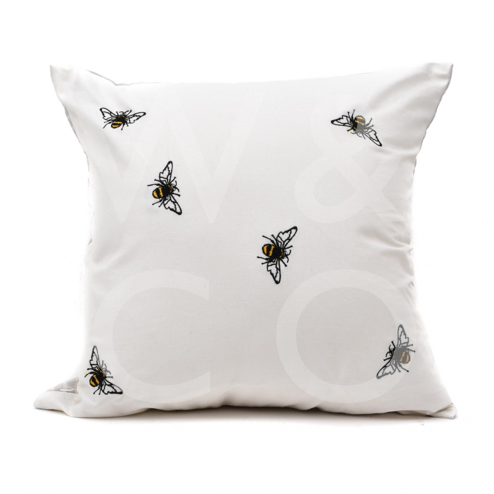 Linen Effect Embroided Bee Cushion