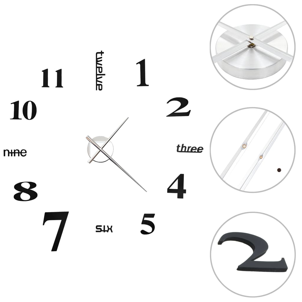 Turais 3D Wall Clock Modern Design 100 cm XXL Black