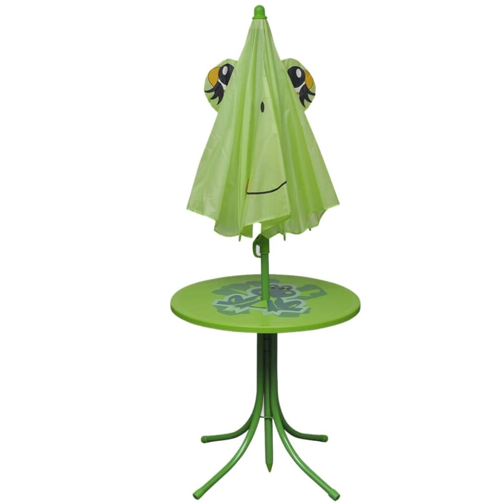 gracrux_green_frog_three_piece_children's_garden_bistro_set_with_parasol__3
