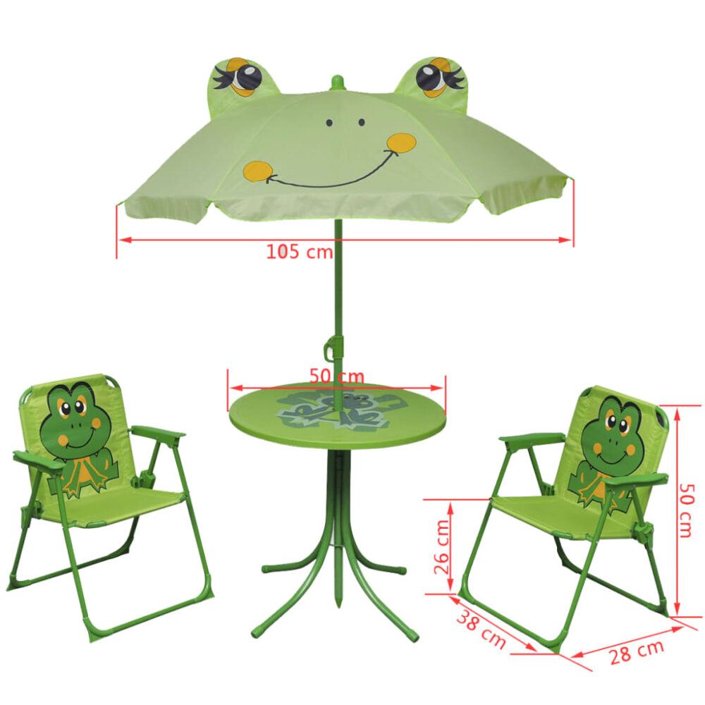 gracrux_green_frog_three_piece_children's_garden_bistro_set_with_parasol__6