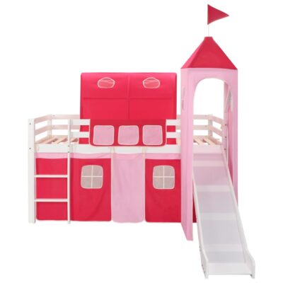 gracrux_pink_single_children's_loft_bed_frame_with_slide_ladder_pinewood__2