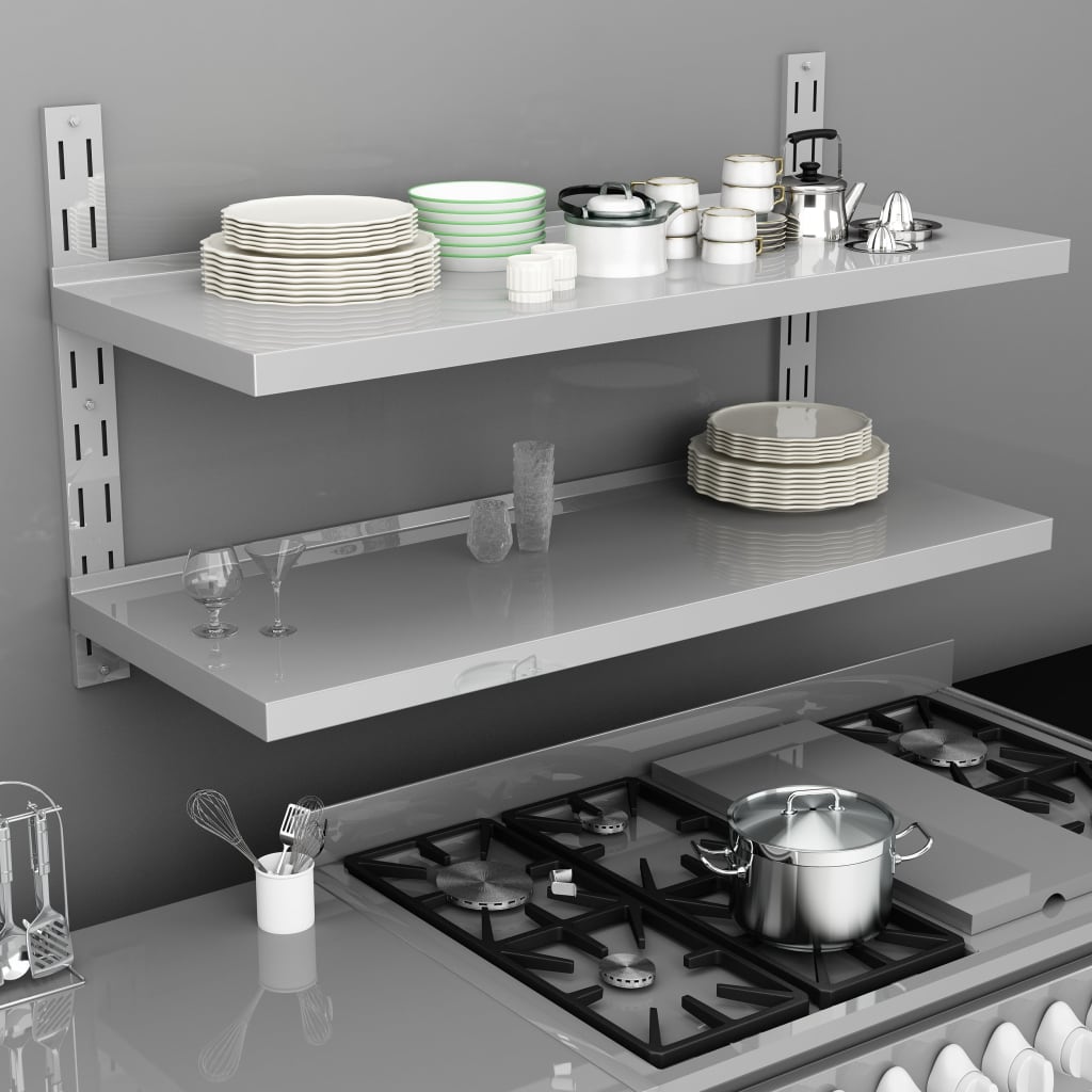 Haedi 2Tier Floating Wall Shelf Stainless Steel FADS