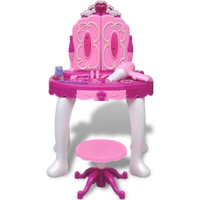 tegmen_kid's_pink_3-mirror_playroom_vanity_table_with_lights_&_sound_2
