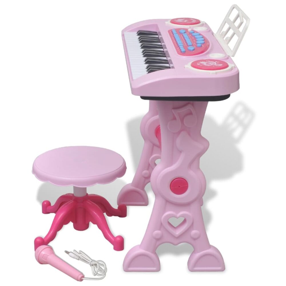 heze_kids'_playroom_toy_keyboard_with_stool_and_microphone_37-keys_pink_4
