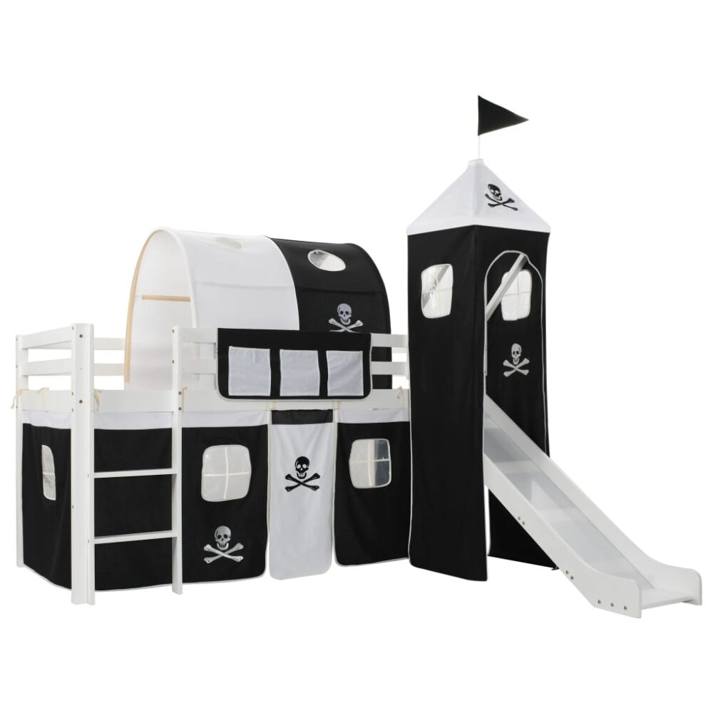 meissa_children's_loft_bed_frame_pirate_theme_with_slide_&_ladder_pinewood_1