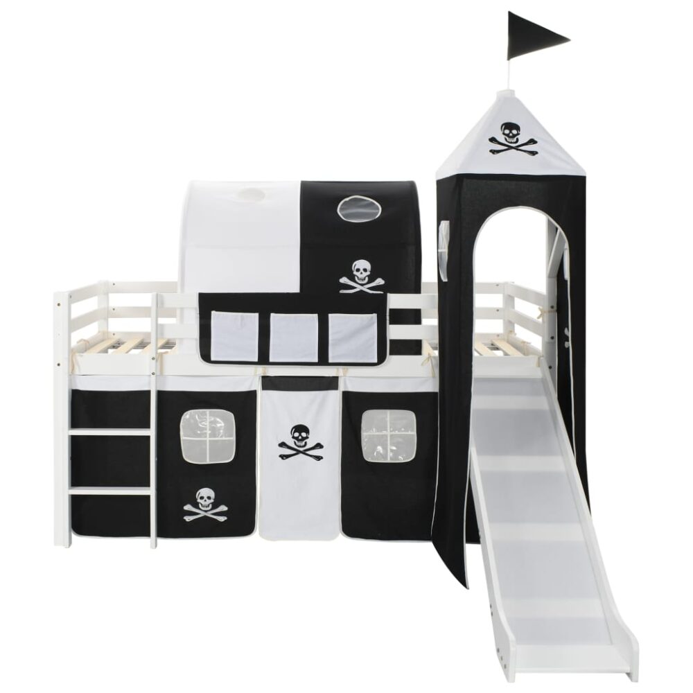 meissa_children's_loft_bed_frame_pirate_theme_with_slide_&_ladder_pinewood_2