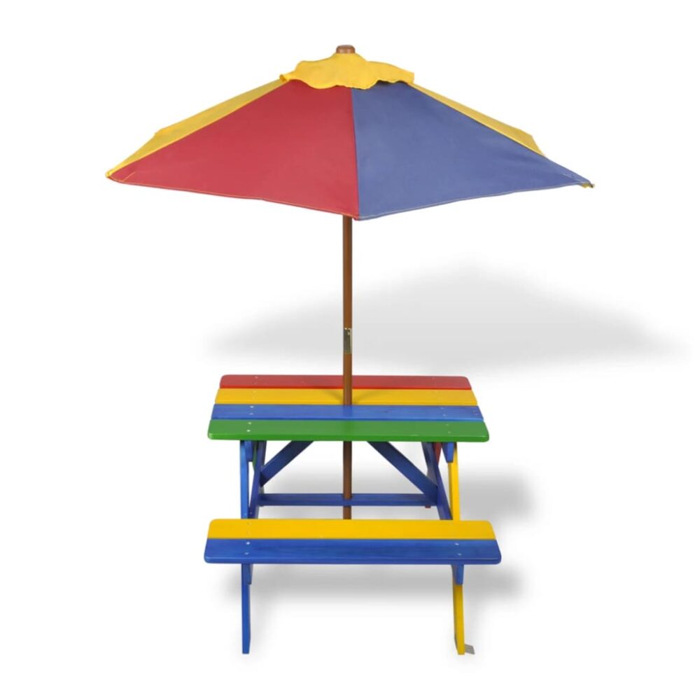 gracrux_kids'_picnic_table_with_benches_and_parasol_-_multicolour_wood_2