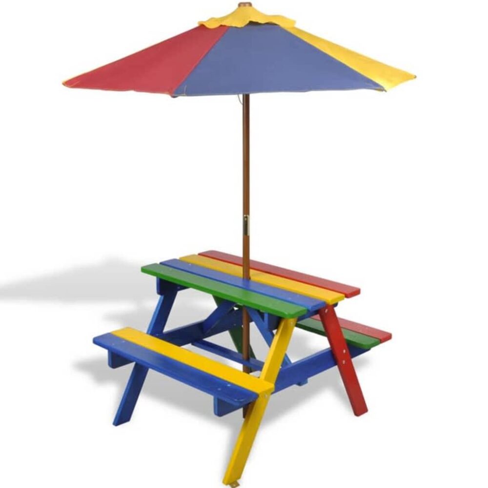 gracrux_kids'_picnic_table_with_benches_and_parasol_-_multicolour_wood_6
